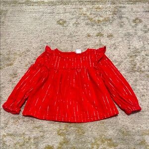 GAP Toddler Girl Red & Silver Stripe Long Sleeve Ruffle Blouse 2T
